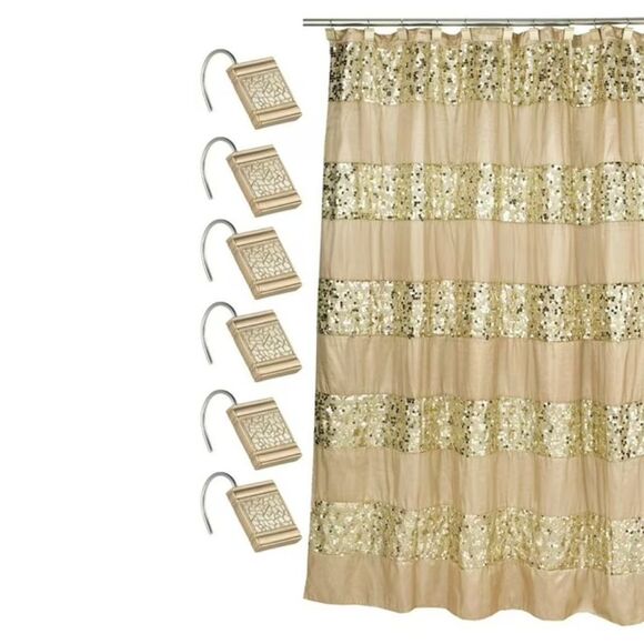 Sweet Home Collection Sinatra Fabric Shower Curtain and Hook Set - Picture 4 of 5